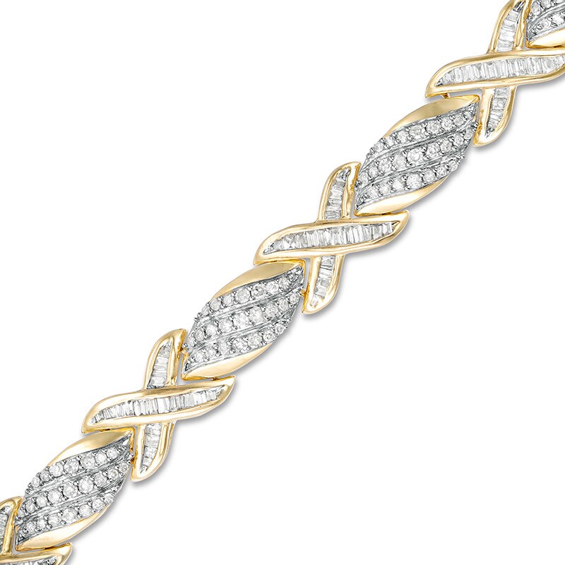 Main Image 1 of Previously Owned - 2 CT. T.W. Diamond Cascading Flame and "X" Bracelet in 10K Gold