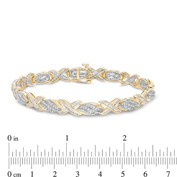 Previously Owned - 2 CT. T.w. Diamond Cascading Flame and "X" Bracelet in 10K Gold
