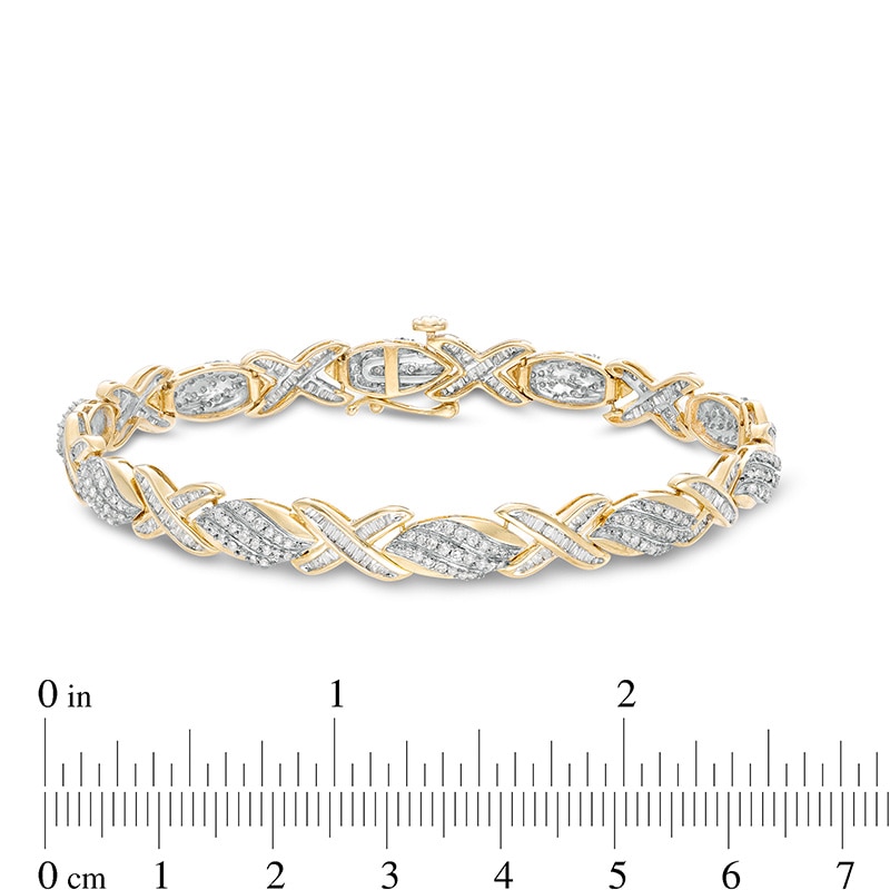 Main Image 4 of Previously Owned - 2 CT. T.W. Diamond Cascading Flame and "X" Bracelet in 10K Gold