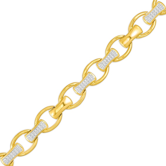 Previously Owned - 1/3 CT. T.w. Diamond Open Oval and Bamboo Link Bracelet in 10K Gold - 8.5"