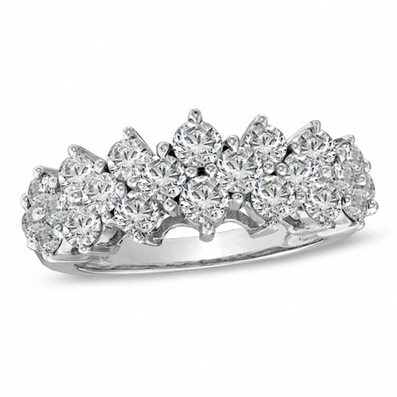 Previously Owned - 2 CT. T.w. Diamond Cluster Pyramid Band in 10K White Gold