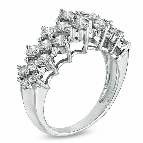 Previously Owned - 2 CT. T.w. Diamond Cluster Pyramid Band in 10K White Gold