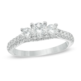 Previously Owned - Celebration Ideal 1-1/5 CT. T.W. Diamond Three Stone Engagement Ring in 14K White Gold (J/I1)