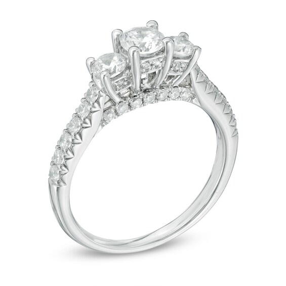 Previously Owned - Celebration Ideal 1-1/5 CT. T.w. Diamond Three Stone Engagement Ring in 14K White Gold (J/I1)