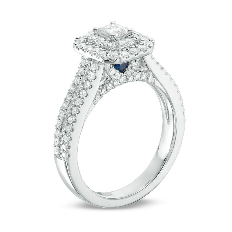 Main Image 2 of Previously Owned - Vera Wang Love Collection 1 CT. T.W. Emerald-Cut Diamond Frame Engagement Ring in 14K White Gold