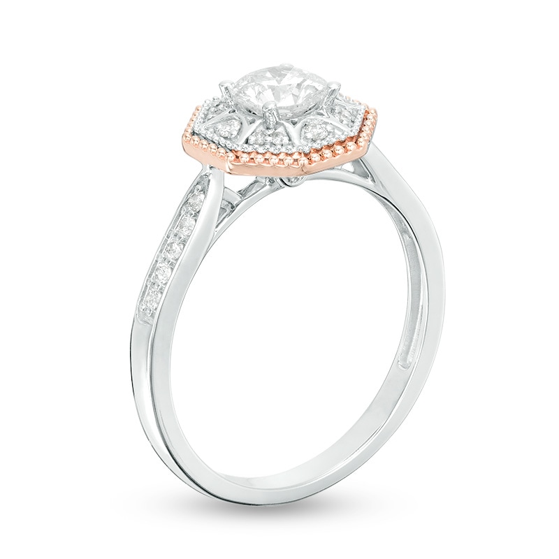 Main Image 2 of Previously Owned - 5/8 CT. T.W. Diamond Octagon Frame Engagement Ring in 14K Two-Tone Gold