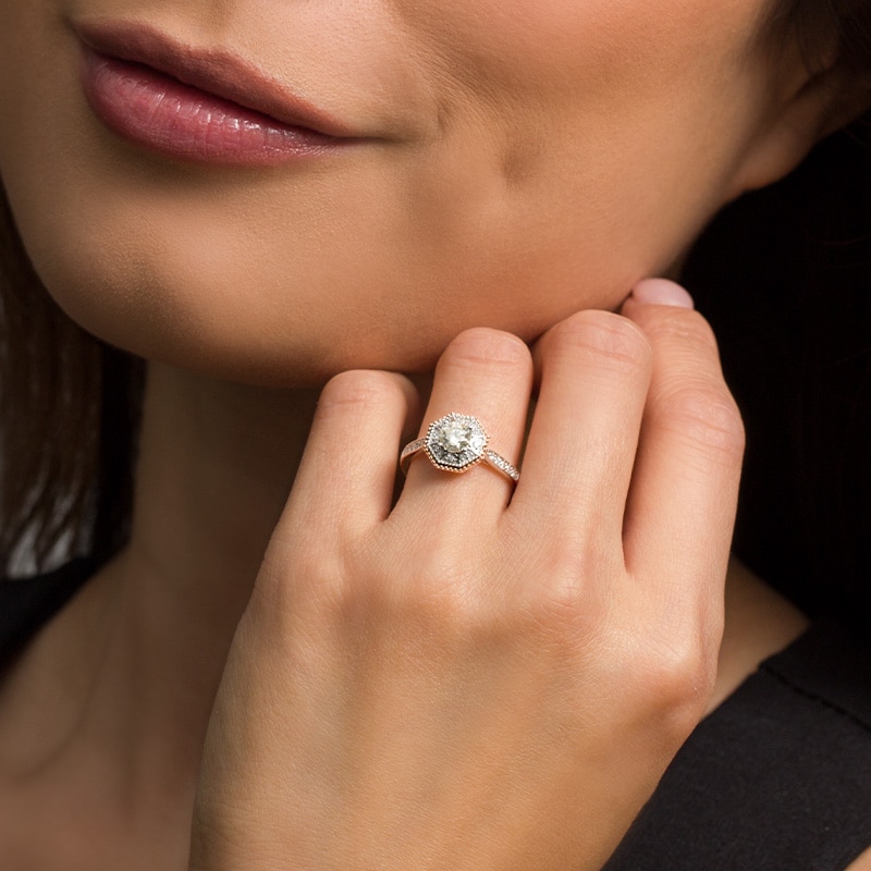 Main Image 3 of Previously Owned - 5/8 CT. T.W. Diamond Octagon Frame Engagement Ring in 14K Two-Tone Gold