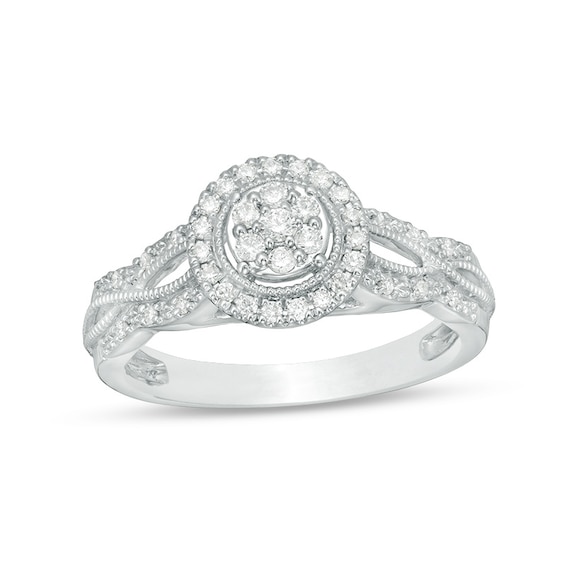 Previously Owned - 1/4 CT. T.w. Composite Diamond Frame Twist Shank Vintage-Style Engagement Ring in 10K White Gold