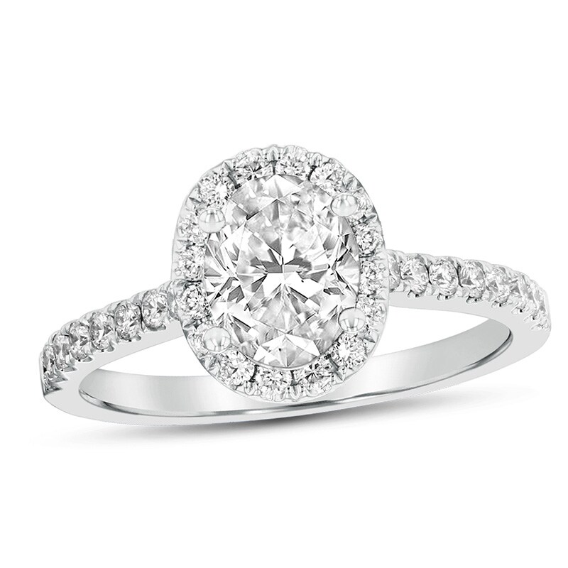 Main Image 1 of Previously Owned - 1 CT. T.W. Oval Diamond Frame Engagement Ring in Platinum (G/SI2)