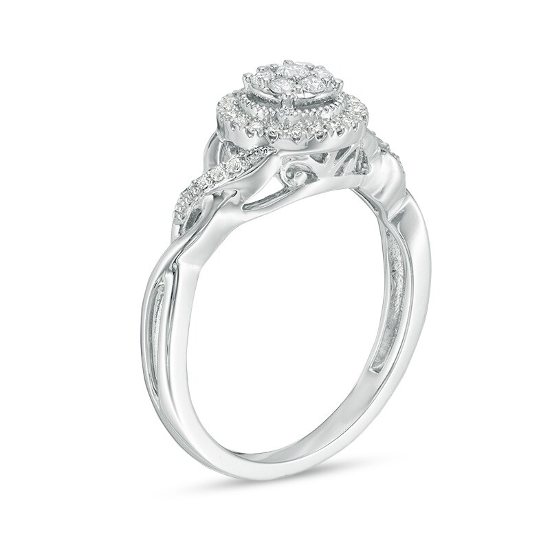 Main Image 2 of Previously Owned - 1/4 CT. T.W. Composite Diamond Frame Twist Vintage-Style Engagement Ring in 10K White Gold