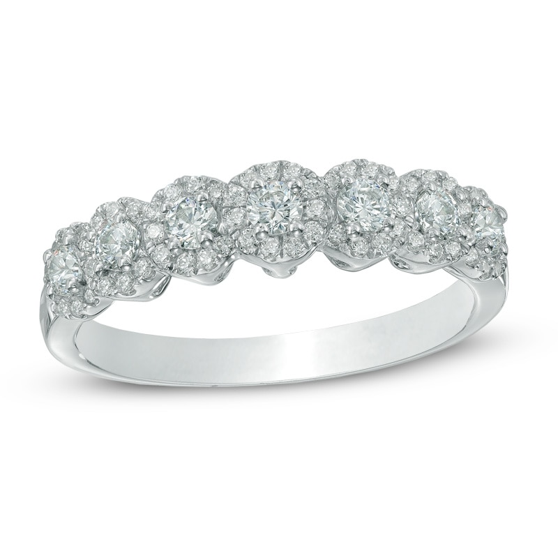 Main Image 1 of Previously Owned - 1/2 CT. T.W. Diamond Frame Seven Stone Wedding Band in 14K White Gold