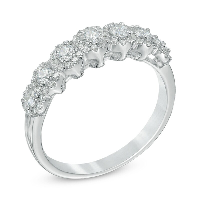 Main Image 2 of Previously Owned - 1/2 CT. T.W. Diamond Frame Seven Stone Wedding Band in 14K White Gold