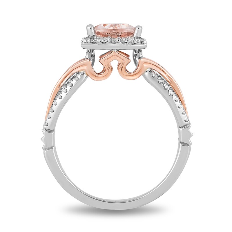 Main Image 4 of Previously Owned - Enchanted Disney Aurora Trillion-Cut Morganite and 1/4 CT. T.W. Diamond Ring in 14K Two-Tone Gold