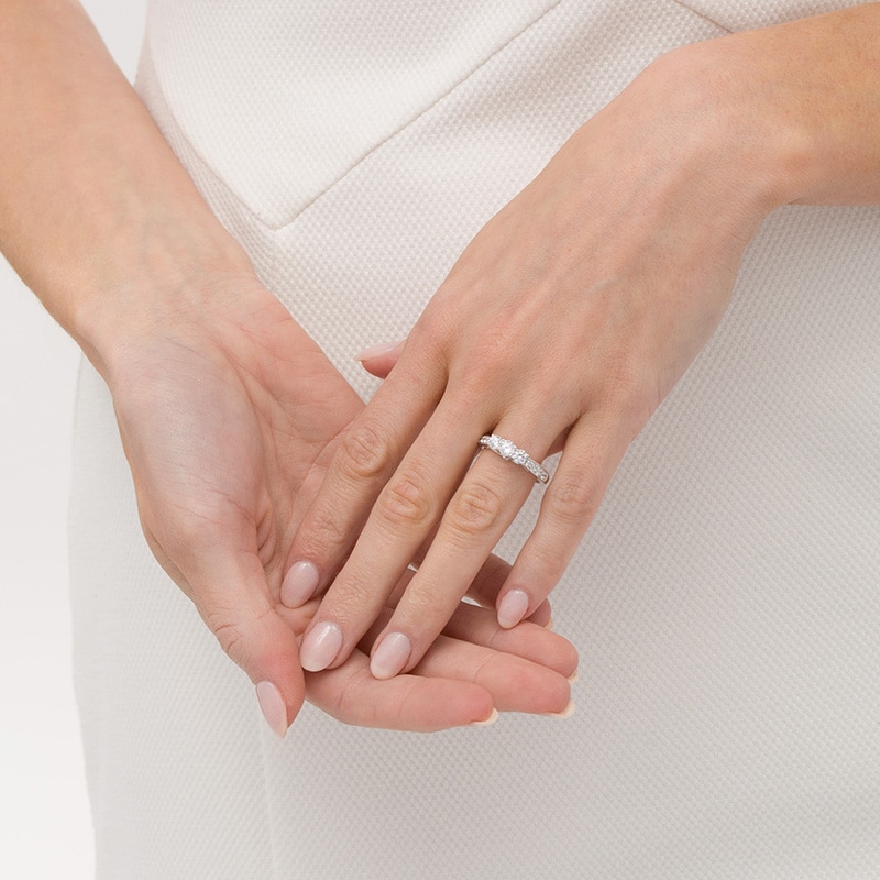 Main Image 2 of Previously Owned - 1 CT. T.W. Diamond Past Present Future® Engagement Ring in 10K White Gold