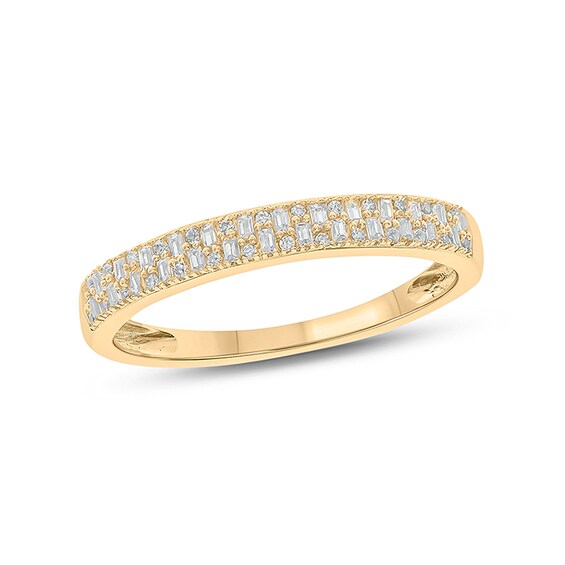 Previously Owned - 1/5 CT. T.w. Baguette and Round Diamond Double Row Anniversary Band in 10K Gold