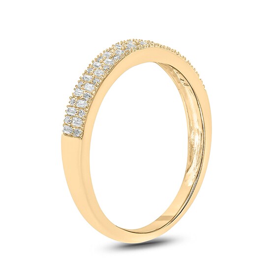 Previously Owned - 1/5 CT. T.w. Baguette and Round Diamond Double Row Anniversary Band in 10K Gold