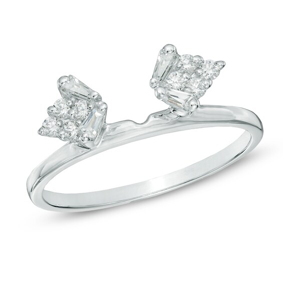 Previously Owned - 1/4 CT. T.w. Baguette and Round Diamond Solitaire Enhancer in 10K White Gold