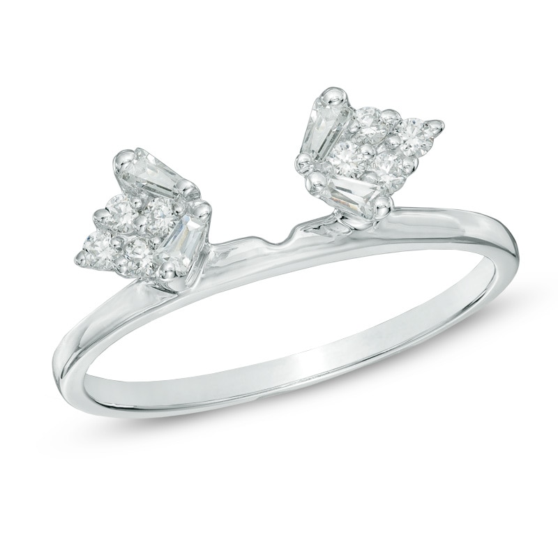 Main Image 1 of Previously Owned - 1/4 CT. T.W. Baguette and Round Diamond Solitaire Enhancer in 10K White Gold