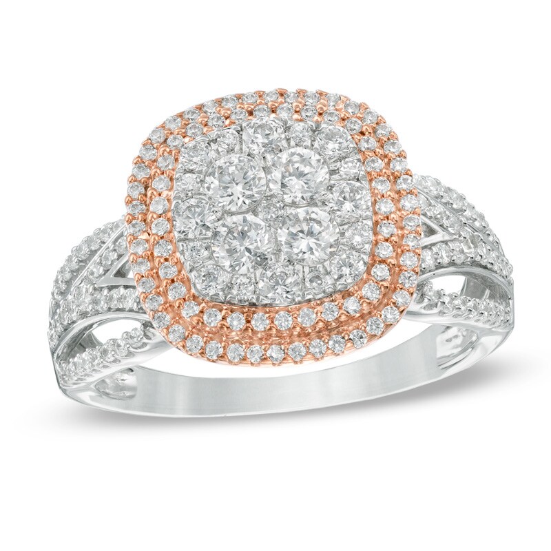 Main Image 1 of Previously Owned - 1 CT. T.W. Diamond Cluster Frame Ring in 10K Two-Tone Gold