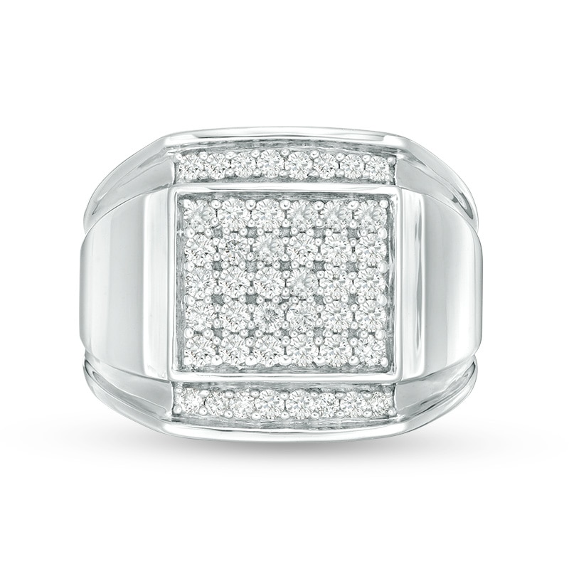 Main Image 1 of Previously Owned - 1 CT. T.W. Composite Diamond Square-Top Double Groove Border Ring in Sterling Silver