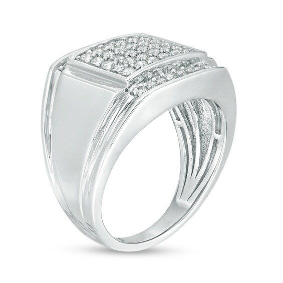 Previously Owned - 1 CT. T.w. Composite Diamond Square-Top Double Groove Border Ring in Sterling Silver