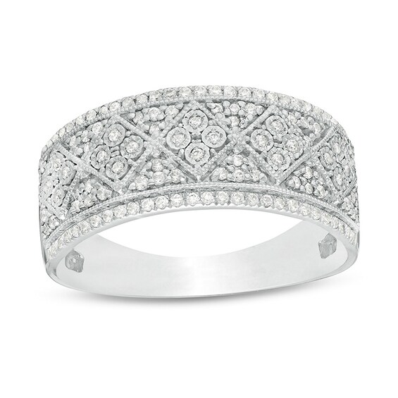 Previously Owned - 1/3 CT. T.w. Diamond Art Deco Vintage-Style Anniversary Ring in 10K White Gold