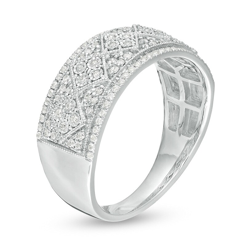 Main Image 3 of Previously Owned - 1/3 CT. T.W. Diamond Art Deco Vintage-Style Anniversary Ring in 10K White Gold