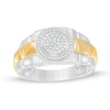 Thumbnail Image 1 of Previously Owned - 1/5 CT. T.W. Composite Diamond Frame Triple Row Ribbed Shank Ring in 10K Two-Toned Gold