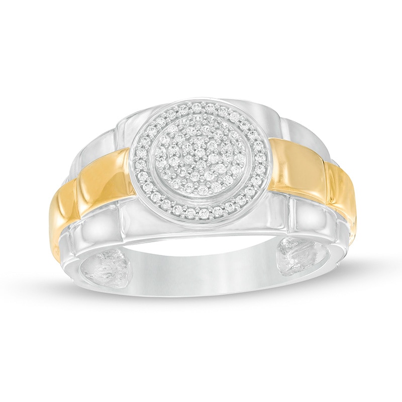 Main Image 1 of Previously Owned - 1/5 CT. T.W. Composite Diamond Frame Triple Row Ribbed Shank Ring in 10K Two-Toned Gold