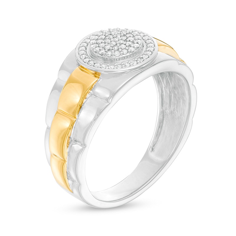 Main Image 3 of Previously Owned - 1/5 CT. T.W. Composite Diamond Frame Triple Row Ribbed Shank Ring in 10K Two-Toned Gold