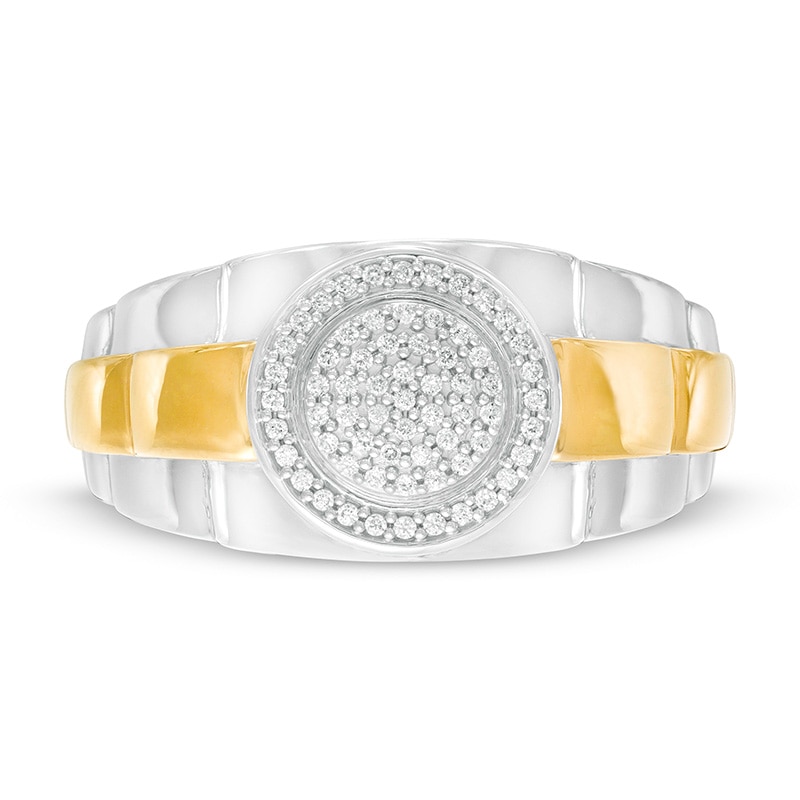 Main Image 4 of Previously Owned - 1/5 CT. T.W. Composite Diamond Frame Triple Row Ribbed Shank Ring in 10K Two-Toned Gold
