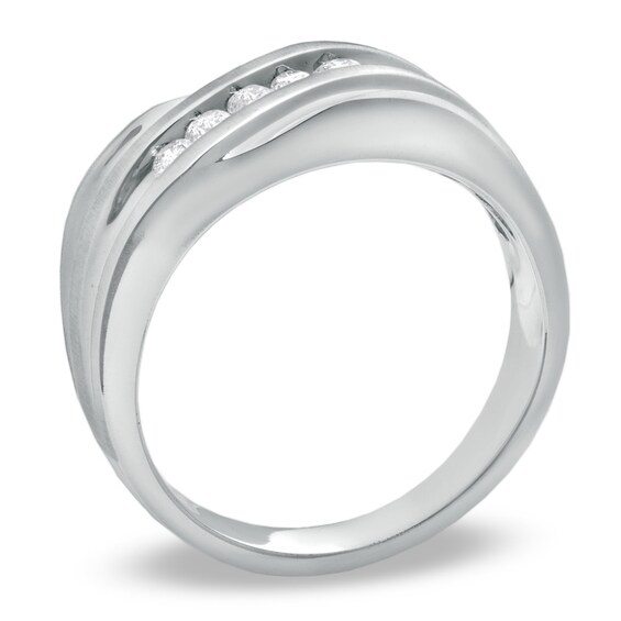 Previously Owned - 1/4 CT. T.w. Diamond Slant Wedding Band in 14K White Gold