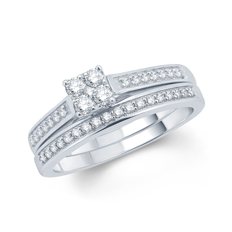 Main Image 1 of Previously Owned - 1/2 CT. T.W. Quad Diamond Bridal Set in 10K White Gold