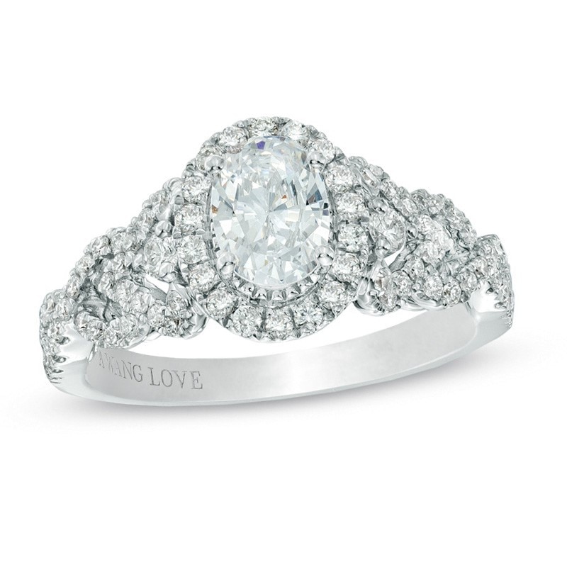 Main Image 1 of Previously Owned - Vera Wang Love Collection 1 CT. T.W. Oval Diamond Frame Engagement Ring in 14K White Gold