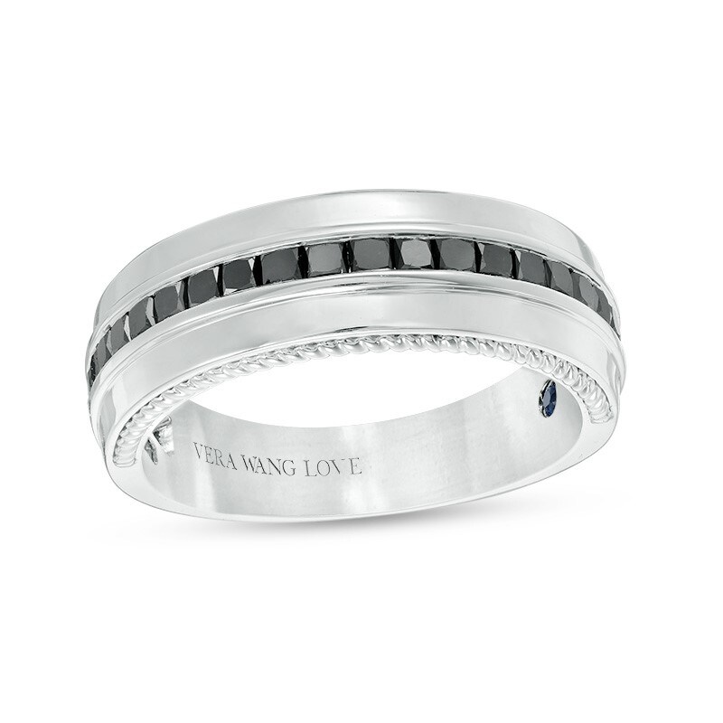 Main Image 1 of Previously Owned - Vera Wang Men's 3/4 CT. T.W. Square-Cut Black Diamond Wedding Band in 14K White Gold