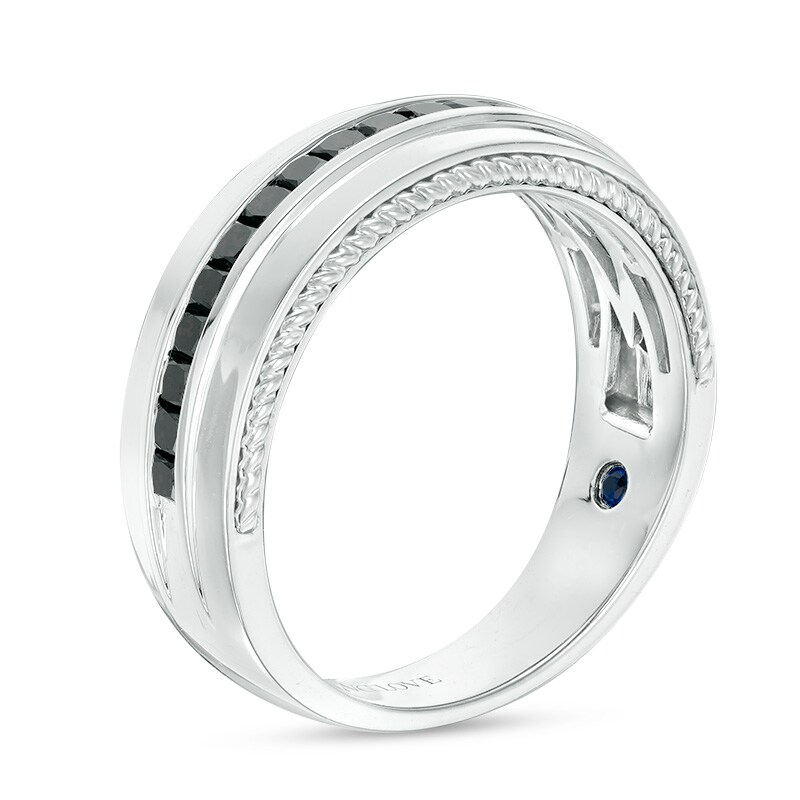 Main Image 2 of Previously Owned - Vera Wang Men's 3/4 CT. T.W. Square-Cut Black Diamond Wedding Band in 14K White Gold