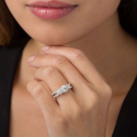 Previously Owned - Love's Destiny by Zales 1-1/5 CT. T.w. Diamond Frame Three Stone Engagement Ring in 14K White Gold