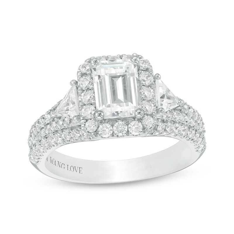 Main Image 1 of Previously Owned - Vera Wang Love Collection 2-1/4 CT. T.W. Emerald-Cut Diamond Frame Engagement Ring in 14K White Gold