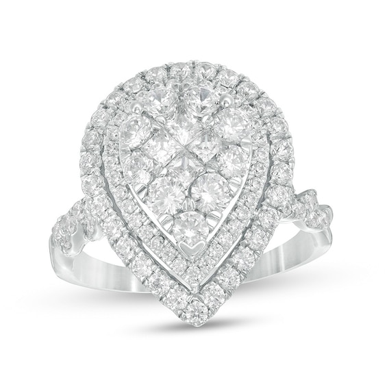 Previously Owned - 2 CT. T.w. Composite Diamond Pear-Shaped Frame Engagement Ring in 14K White Gold