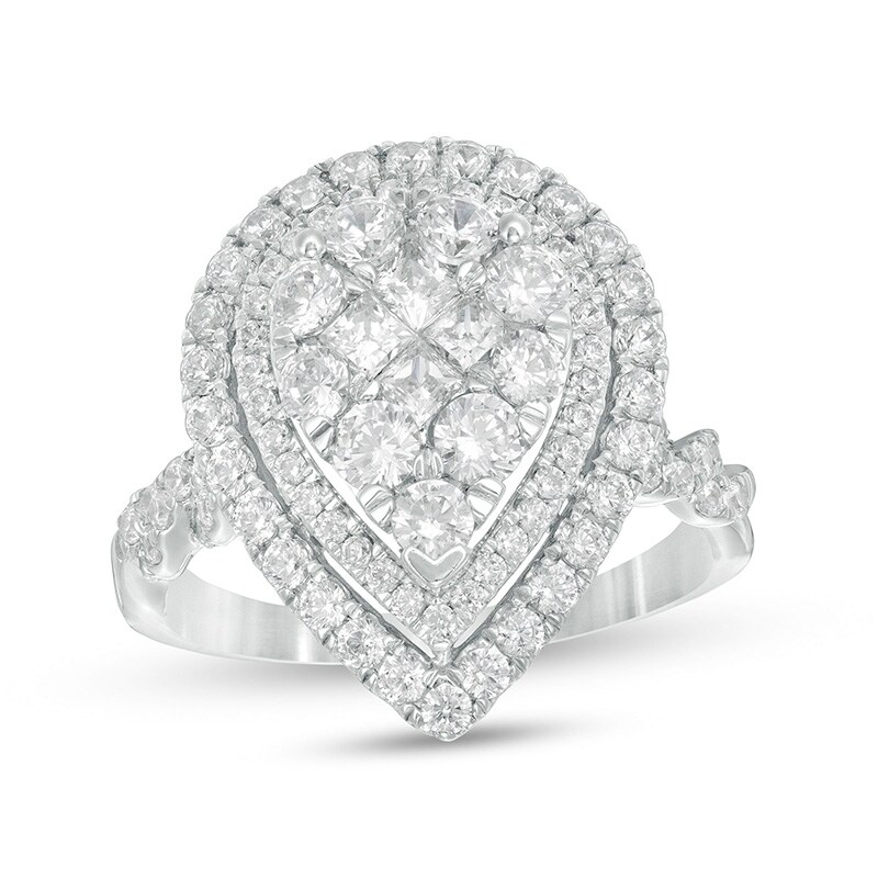 Main Image 1 of Previously Owned - 2 CT. T.W. Composite Diamond Pear-Shaped Frame Engagement Ring in 14K White Gold