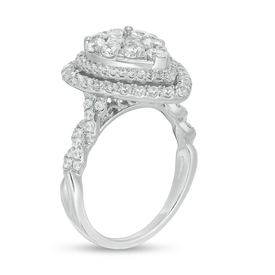 Previously Owned - 2 CT. T.w. Composite Diamond Pear-Shaped Frame Engagement Ring in 14K White Gold