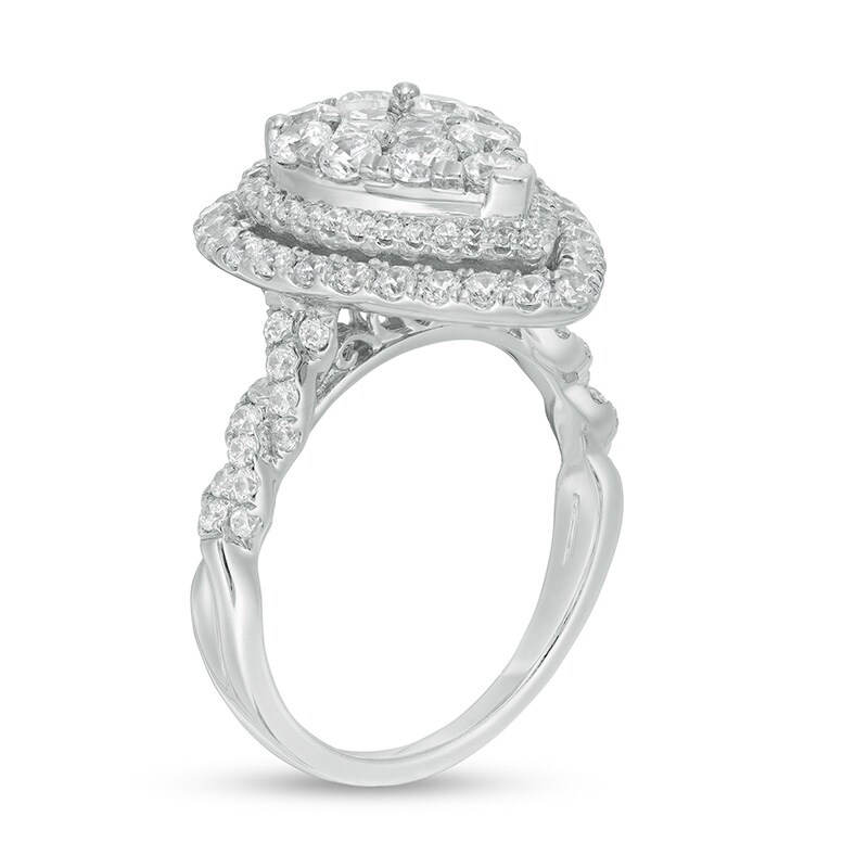Main Image 3 of Previously Owned - 2 CT. T.W. Composite Diamond Pear-Shaped Frame Engagement Ring in 14K White Gold