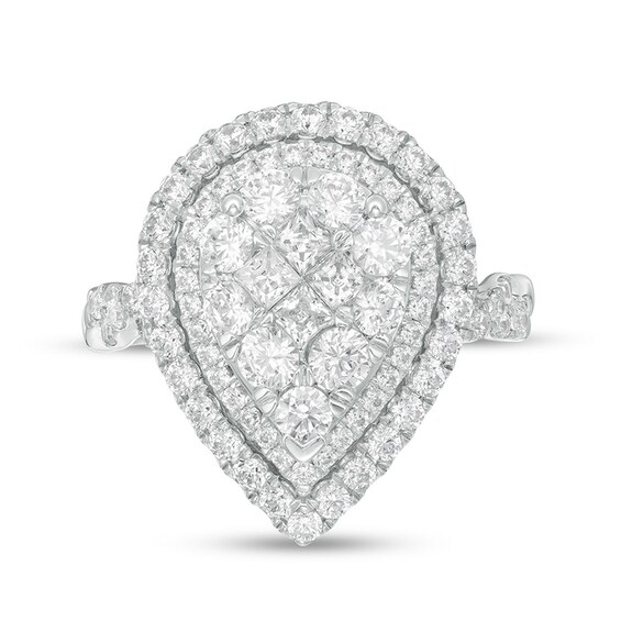 Previously Owned - 2 CT. T.w. Composite Diamond Pear-Shaped Frame Engagement Ring in 14K White Gold
