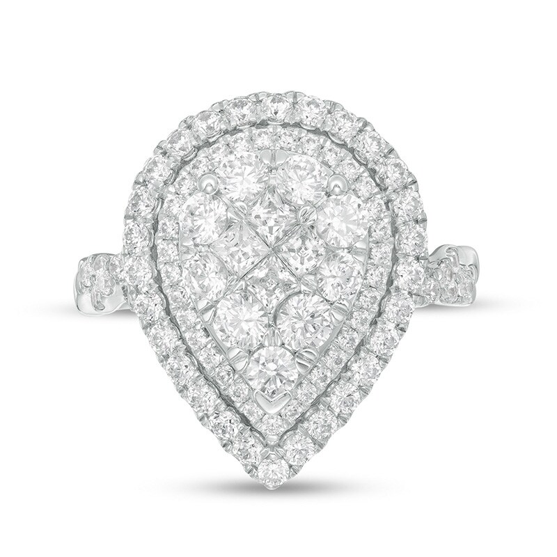 Main Image 4 of Previously Owned - 2 CT. T.W. Composite Diamond Pear-Shaped Frame Engagement Ring in 14K White Gold
