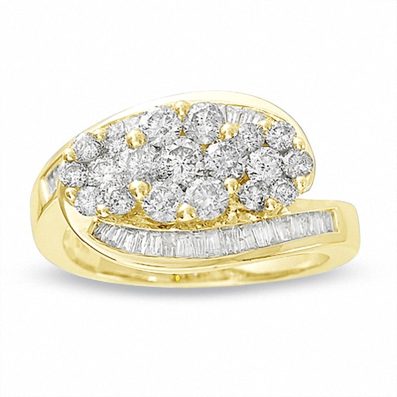 Previously Owned - 1-1/2 CT. T.w. Multi-Diamond Three Flower Bypass Ring in 14K Gold