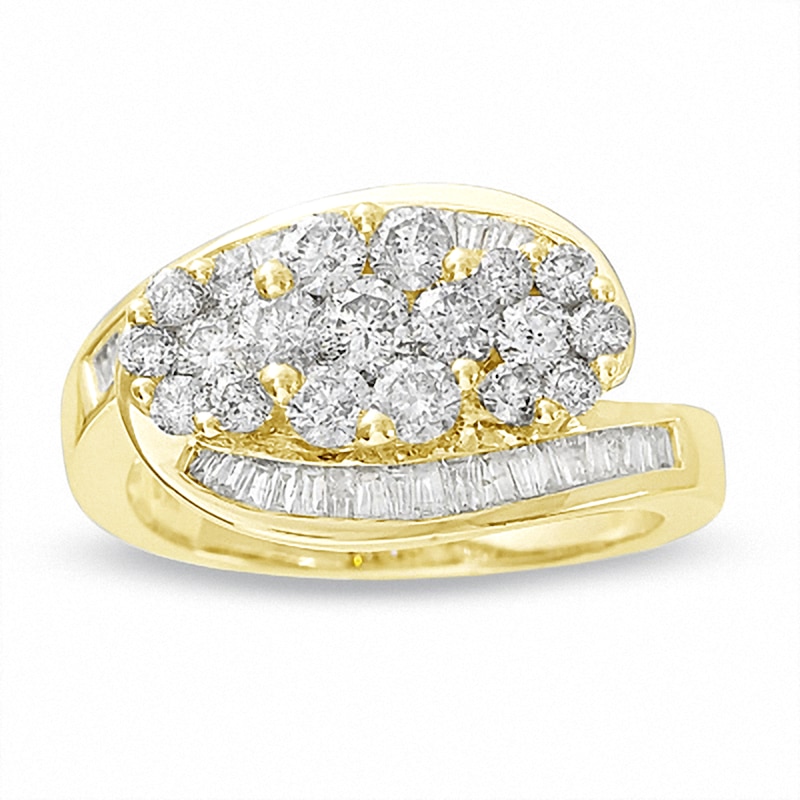 Previously Owned - 1-1/2 CT. T.W. Multi-Diamond Three Flower Bypass Ring in 14K Gold