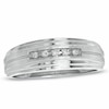 Thumbnail Image 1 of Previously Owned - Men's Diamond Accent Multi-Row Groove Wedding Band in 10K White Gold
