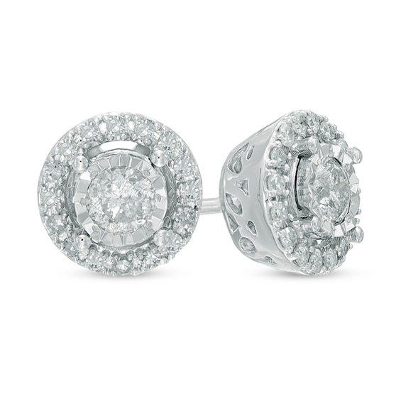Previously Owned - 1/2 CT. T.w. Diamond Frame Circle Stud Earrings in 10K White Gold