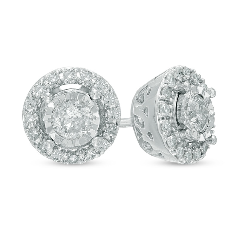 Main Image 1 of Previously Owned - 1/2 CT. T.W. Diamond Frame Circle Stud Earrings in 10K White Gold