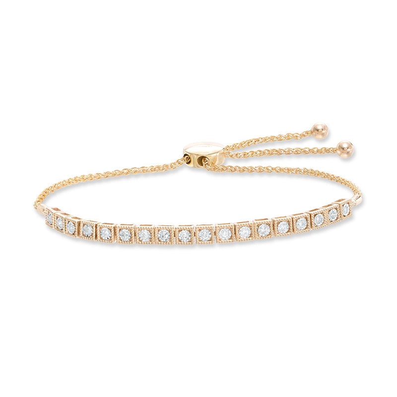 Main Image 1 of Previously Owned - 1/4 CT. T.W. Diamond Block Bolo Bracelet in 10K Gold - 9.5"